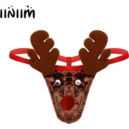 Mens Velvet Exotic Lingerie Panties Jockstraps Pouch Halloween Christmas Reindeer Fancy Parties Costumes Thong Briefs Underwear