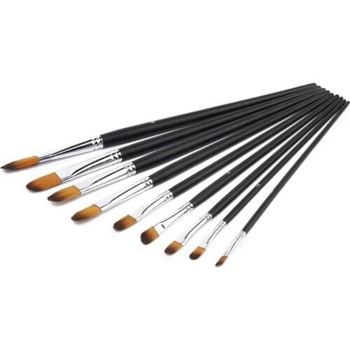 9pcs Wooden Artist Flat Brush Set for Oil Paint Acrylic Paint