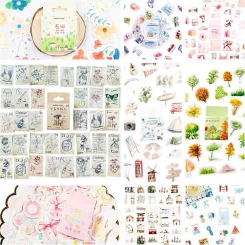 46Pcs Diary sticker DIY Vintage stamps plant animals series Sticker Seal label for Gifts Box post office Decoration 12 designs