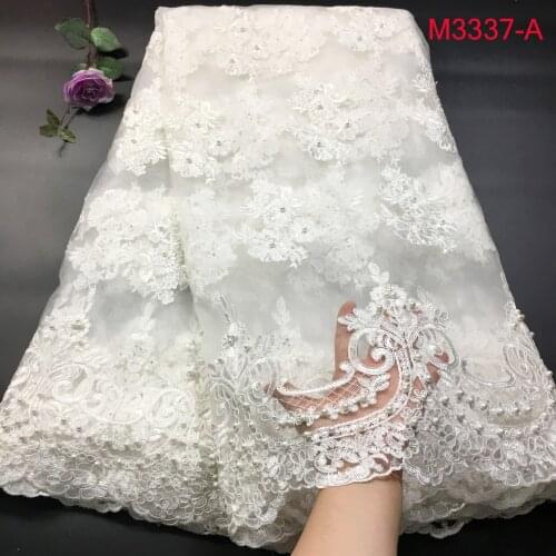 Nigerian French Lace Fabric African Tulle Lace Fabric With Beaded High Quality African Lace Wedding Fabric For Dress M33373