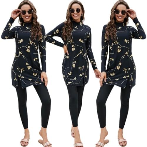 New Women Muslim Swimwear Swimsuit Burkini Modest Two-Piece Set Moslem Muslem Maillot De Bain Plus Size Full Black Long Sleeve