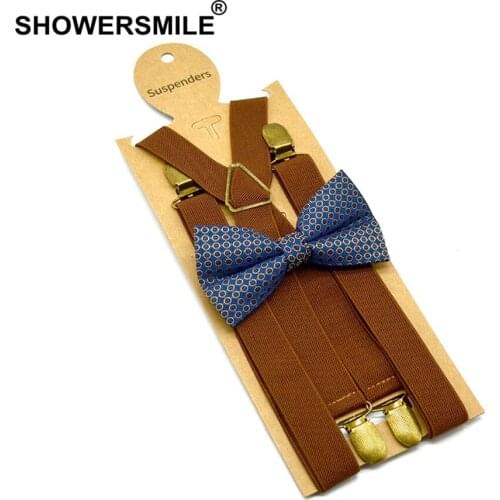 SHOWERSMILE Bow Tie Suspenders Set Bronze Clips Adult Brown Suspenders Women Suspenders Unisex Vintage Mens Suspenders Braces