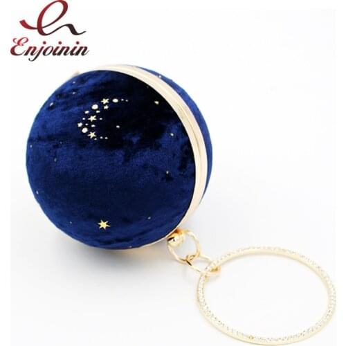 Premium Velvet Starry Star Design Ring Handbag 2021 Trendy Ladies Evening Gift Bag Women Party Bag Ladies Small Round Bag Purses