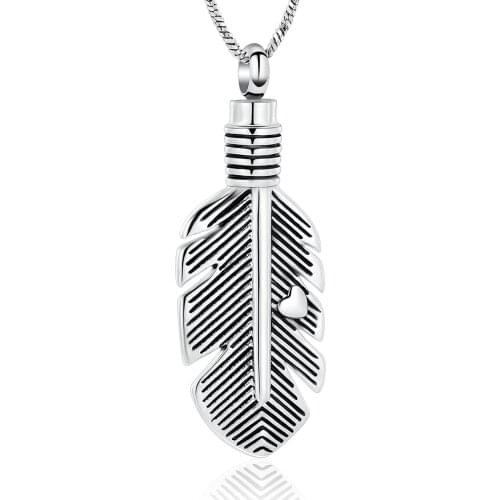 Heart Feather Urn Necklace for Ashes for Women Men Memorial Ash Keepsake Pendant for Human/Pet Ashes