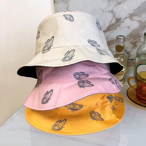 Sunscreen Fisherman Hat Summer Double-sided Sun Hat Fashion Women Butterfly Printed Breathable Simple Fisherman Hat Sun Hats