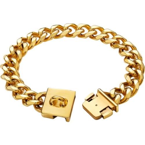 23mm Wide Super Strong Dog Chain Stainless Steel Gold Plated Collars for Large Dogs Doberman Pitbull Durable Pet Accessories