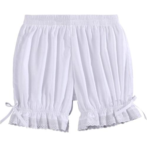 Women Vintage Victorian Gothic Bloomers Solid Color Elastic Waist Ruffles Lace Hem Loose Lolita Maid Pumpkin Shorts N7MF