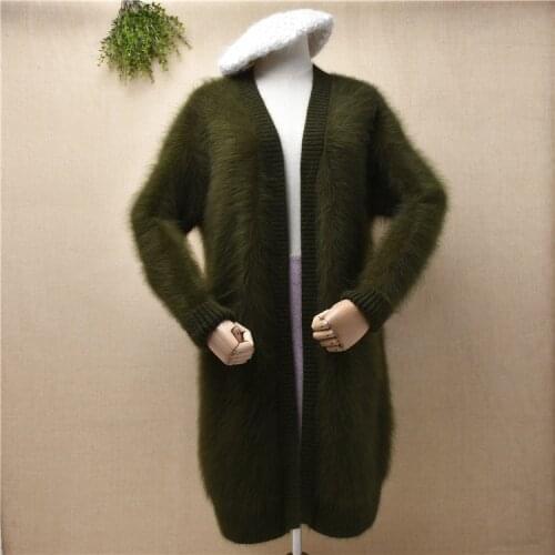Female women fall winter thick warm hairy plush mink cashmere knitted long sleeves long sweater cardigans mantle angora fur coat