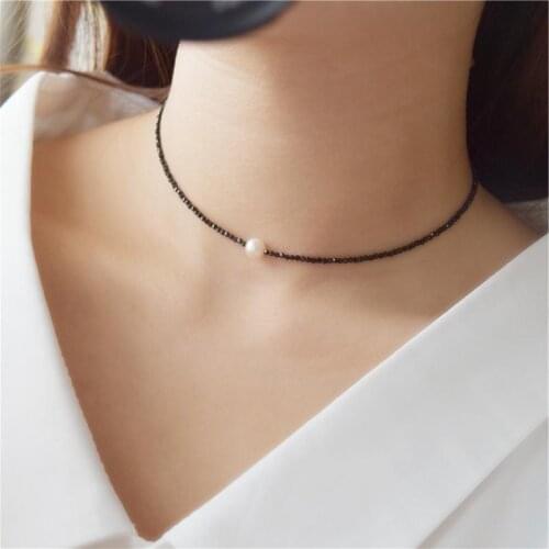 New Style Imitation Pearl Pendant Choker Female Black Crystal Beads Necklace for Women 2019 Fashion Jewelry Girls Gift