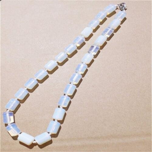 1 Strand/28Pcs Best Gift DIY Fashion Jewelry White Opal 13x10mm Cylindrical Shape Unisex Pendant Necklace Length 210mm
