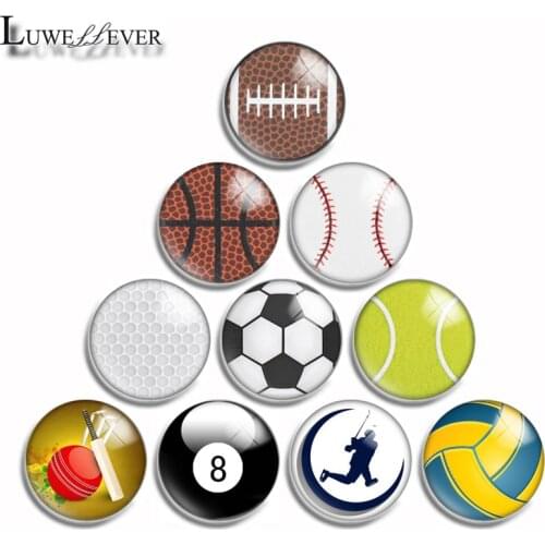 10mm 12mm 16mm 20mm 25mm 30mm 562 Sport Ball Mix Round Glass Cabochon Jewelry Finding 18mm Snap Button Charm Bracelet