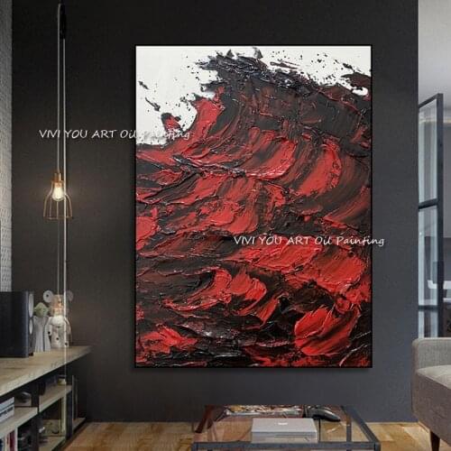 100% Hand Painted Canvas Painting Handmade Red Seascape Thick Oil Knife Oil Painting On The Wall Pictures For Living Room
