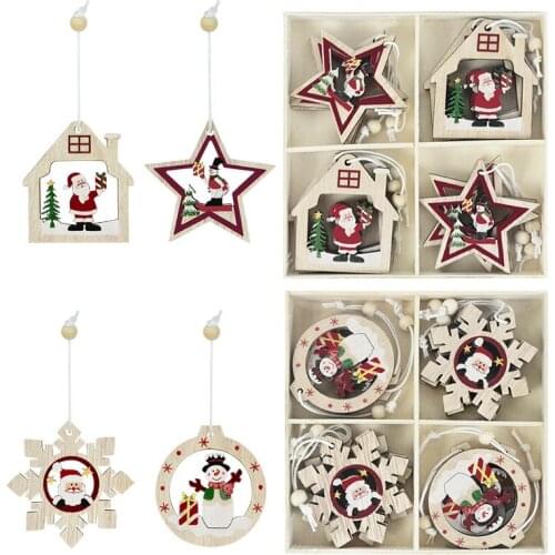12pcs/box Christmas Snowflakes Wooden Pendants Xmas Tree Ornaments Home Hanging Decor Christmas Decoration for Home Navidad Gift