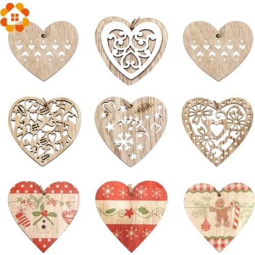 3PCS Lovely Heart Multi Styles Wooden Heart Pendants Ornaments Wood Craft Love Gifts DIY Hanging Ornaments Wedding Decorations