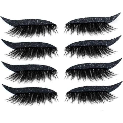 8pcs=4Pairs Reusable False Lashes Eyeliner And Eyelash Stickers Waterproof Eyeliner Eyelash Stickers Easy To Use And Remove Tool