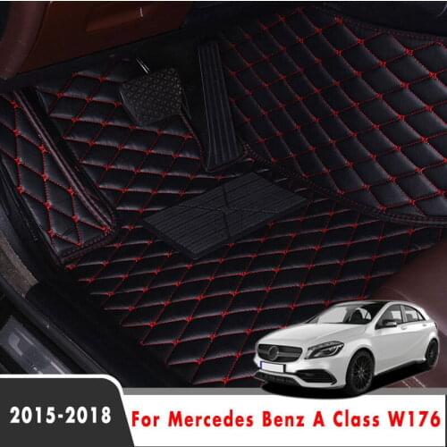 LHD Car Floor Mats For Mercedes Benz A Class W176 2018 2017 2016 2015 Auto Leather Carpets Custom Waterproof Covers Decoration