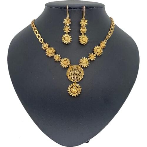 Dubai jewelry sets for women African bridal wedding gifts party Sun Flower Necklace Bracelet earrings ring Ethiopia jewellery