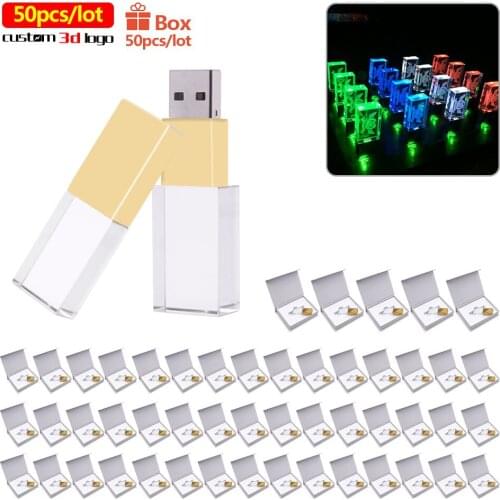 50pcs/lot Free logo fee transparent glass crystal usb 2.0 flash pendrive 16GB 32GB 64GB 128GB wedding gifts usb flash drives