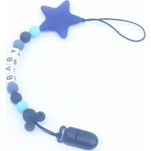 Personalized Name Handmade Pacifier Clips Holder Chain Silicone Pacifier Chains Five Star Baby Teether Teething Chain