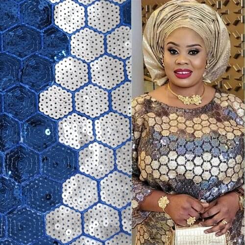 Kalume African Nigerian Sequins Lace Fabric 5 Yards 2021 High Quality Tissue Brocade Net Lace Fabric For Diy Dress Sew F2224