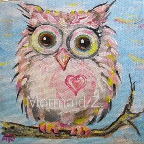 Handmade wall oil painting of lovely cute owl animal oil paintings for living room decoration