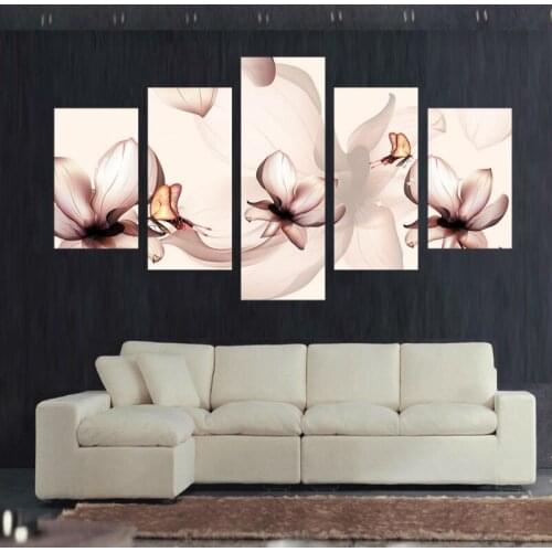 5 panel large printed oil painting butterfly orchid flower canvas print home decorative wall art picture for living room
