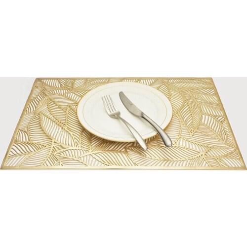 PVC Leaf Shape Bronzing Hollow Placemat Western Food Cushion Table Decoration Mat Restaurant Kitchen Antislip Pad Dinning Mat