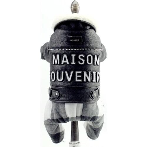 Pet Dog Four legs leather Jackets Wear in Autumn Winter Soft Cotton Fleece Coats with back pressing print jacket