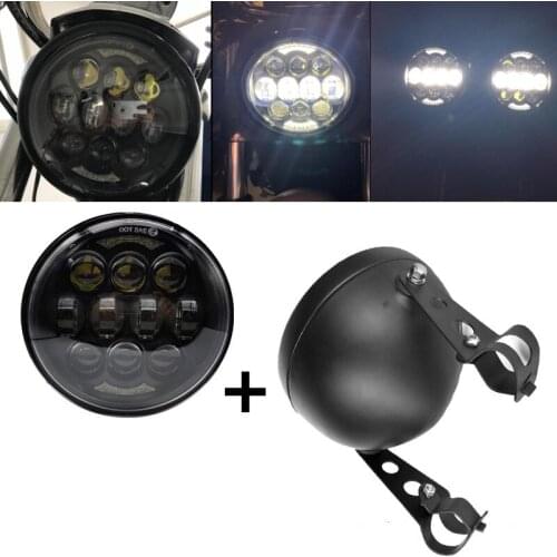 DOT Approved 80W 5.75" Round LED Projection Headlight 5-3/4" Motorcycle Headlamp Housing Bucket for Indian Scout Dyna Wide Glid