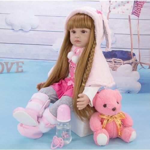 60CM Lifelike Reborn Baby Dolls Fashion Real Cloth Body Baby Reborn Girl Doll Toy Long hair Newborn Toddler Educational Gifts