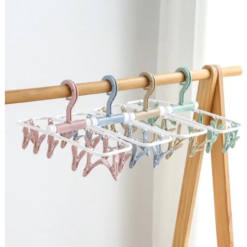 Multi-Functional Plastic Folding Hanger 12 Clips Travel Fold Hang Drying Underwear Socks Towel Balcony Clip Household