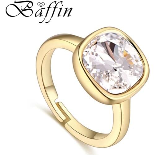 Trendy Gold Color Rings Crystals From Swarovski-Elements Square Fancy Stone Rings For Women Elegant Party Wedding Jewelry Gift