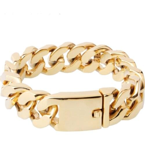 Fahion Mens Jewelry Gold Tone Stainless Steel Bling Heavy Wide Curb Chain Bracelet 20mm9" Rock Roll