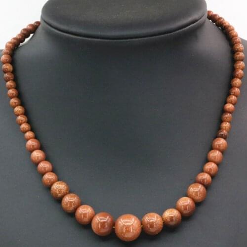 Fashion Jewelry 6-14mm Tower Chain Necklace Natural Stone Gold-color Sandstone Round Beads Choker for Women 18inch B3192