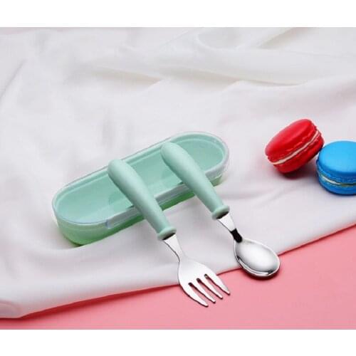 Newborn Baby Gadgets Tableware Set Stainless Steel Utensil Toddler Food Feeding Dinnerware Training Spoon Fork with Storage Box