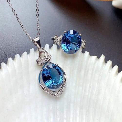 New Design Topaz jewelry set Natural Real Topaz 925 sterling silver 1pc Topaz pendant,1pc Topaz ring