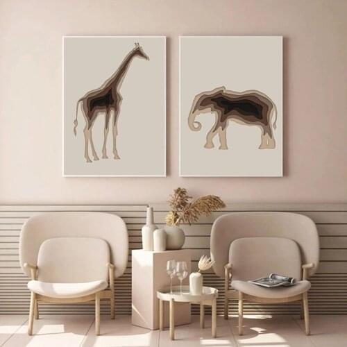Giraffe Elephant Pattern Color Block Gradient Wall Art Canvas Posters Nordic Prints Paintings Wall Picture for Living Room Decor