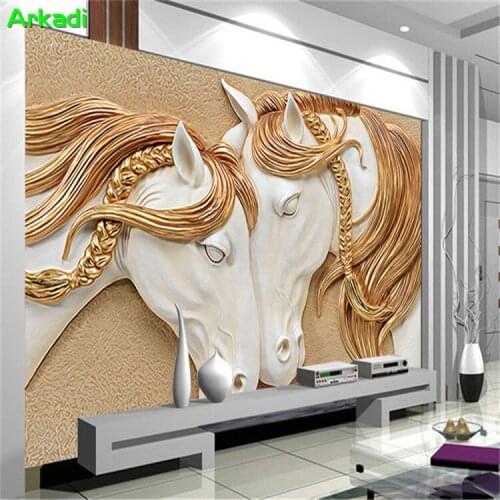 Custom photo wallpaper 3D embossed horse living room TV background wall painting 8D stereoscopic concave mural