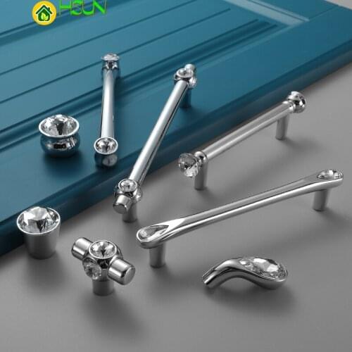 Luxury Crystal Metal Furniture Cabinet Drawer Handle Diamond Knob Silver For Home Room Kitchen