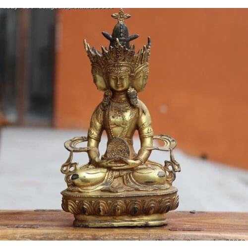 Tibetan Copper Bronze Gild Four Face Kwan-yin Guan Yin Bodhisattva Buddha Statue