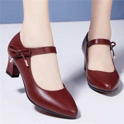 Women Pumps High Heels PU Leather Hook Loop Bowknot Woman Ladies Fashion Female Spring Casual Shoes Female Footwear 2021
