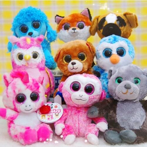 Ty Beanie Boos Big Eyes Teddy Dog Parrot Fox Monkey Penguin Unicorn Plush Stuffed Animal Bedside Toys Doll Gift For Kids 15CM