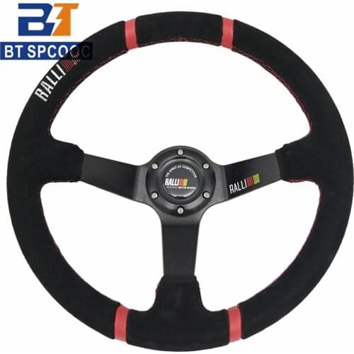Universl 14 inch 350mm Suede Car Racing Sport Steering Wheel Deep Corn Drift Sport Steering Wheel For Ralliart Sport Mitsubishi
