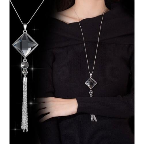 Vintage Geometric Crystal Necklaces & Pendants Tassel Long Chain Necklace Women Fashion Jewelry Sweater Accessories Collier New