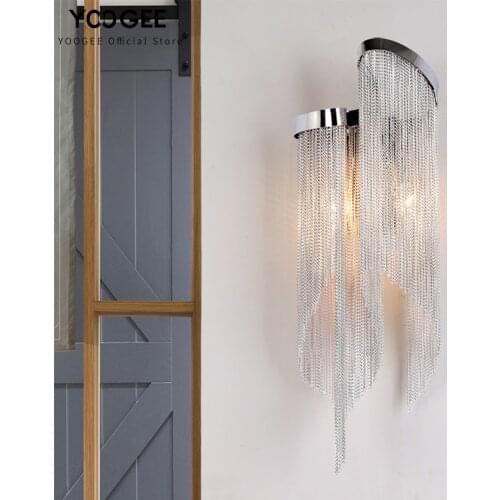 YOOGEE New Modern Aluminum Chain Wall Lamp Gold/Chrome or Silver Indoor Home Decor Lighting LED Luxury Fixtures