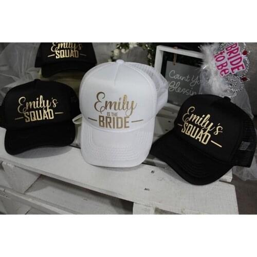 Custom name gold bride squad Baseball Cap Birthday party Snapback hat Truck Driver Wedding valentines gift bridesmaid proposal