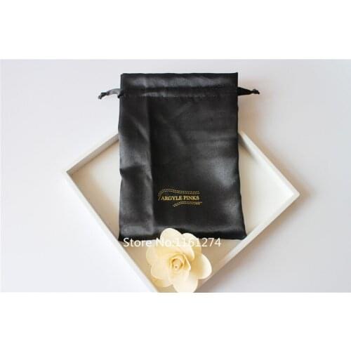 Customized Logo black Satin pouch Drawstring Jewelry Gift Bags free shipping