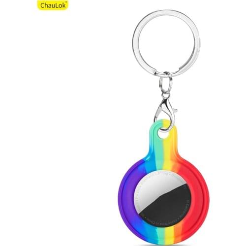 Protective Cover For AirTag Case Rainbow Silicone Protector Bumper Case for Apple AirTag Tracker Buckle Sleeve Non-Slip Washable