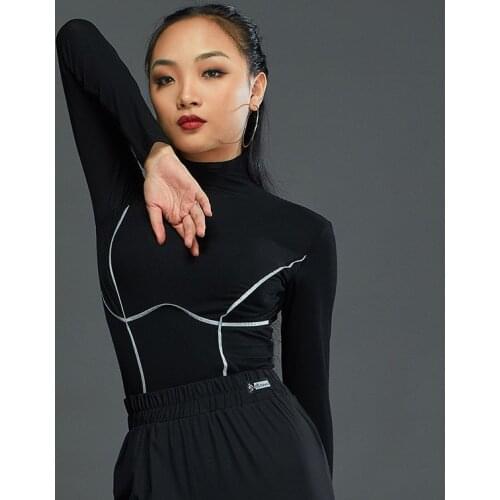 New Latin Dance Shirt Women Long Sleeve Black Practice Clothing Female Training Tops Rumba Cha Cha Tango Dance Costumes DWY4729