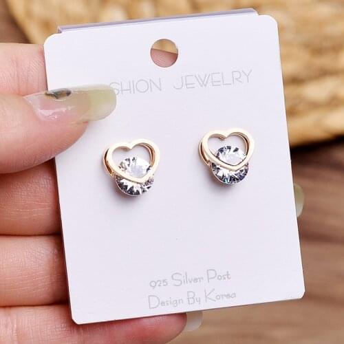 MEYRROYU Stainless Steel Rhinestone Gold Color 2 Layer Heart Stud Earrings 2021 Trend For Women New Fashion Gift Jewelry Brincos